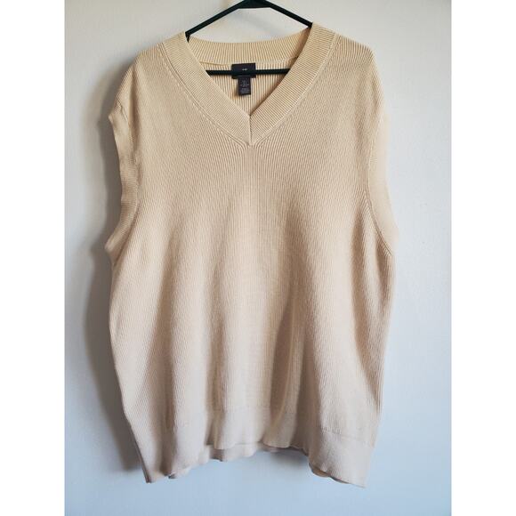 H & M  Mens Large V-Neck sleeveless Vest Cream preppy - Picture 4 of 5